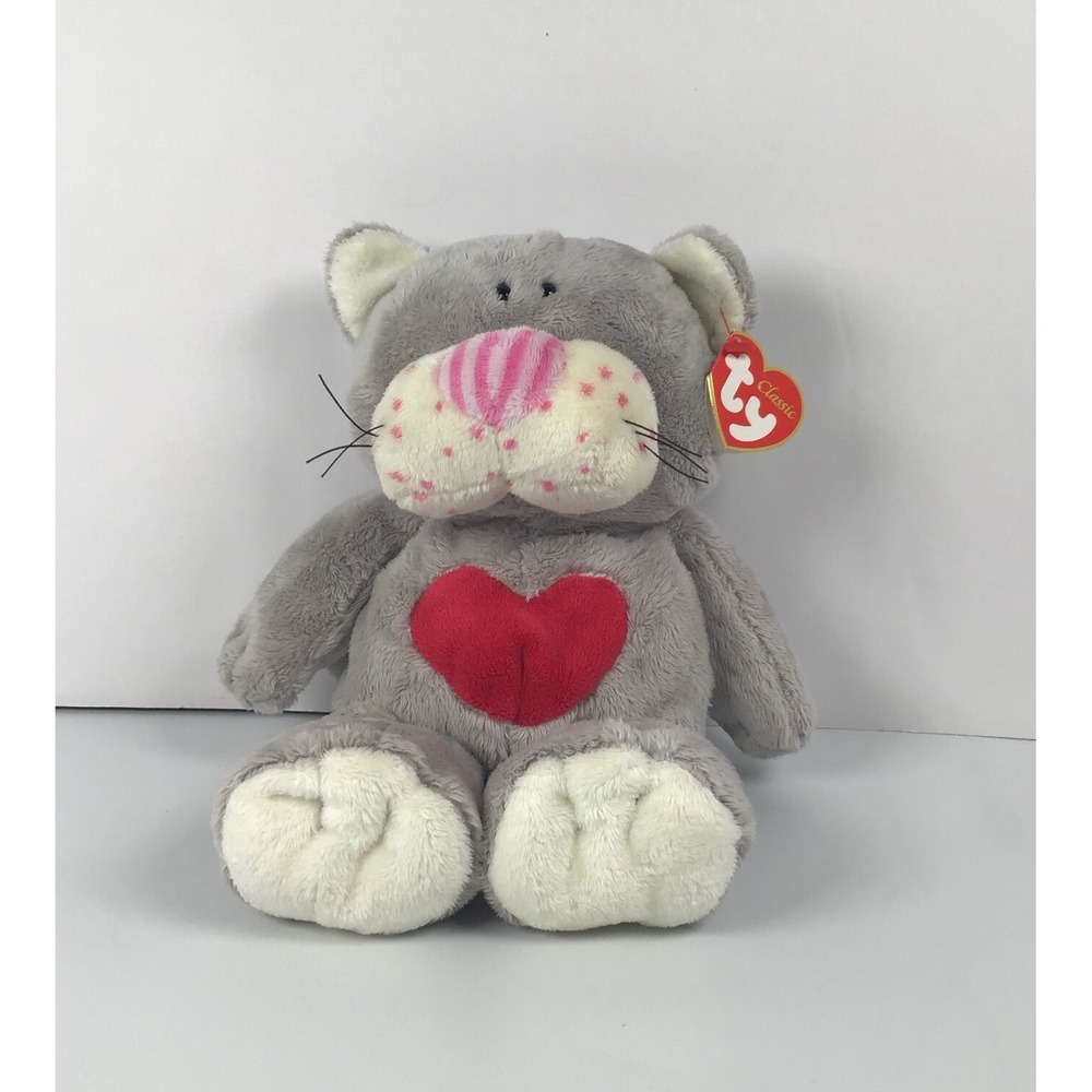 Ty Classic Kissycat Plush Grey Kitty Cat Heart Floppy Lovey Vintage Collectible